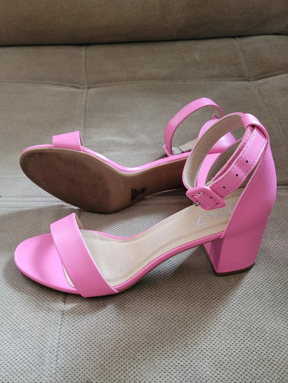 Pretty In Pink Block Heel Ankle Strap & Pink Hardware